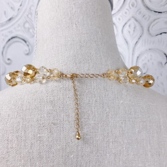 Vintage Faceted Glass Bead Necklace Double Strand Gold Tone Chain, 17”-20” - Picture 5 of 9